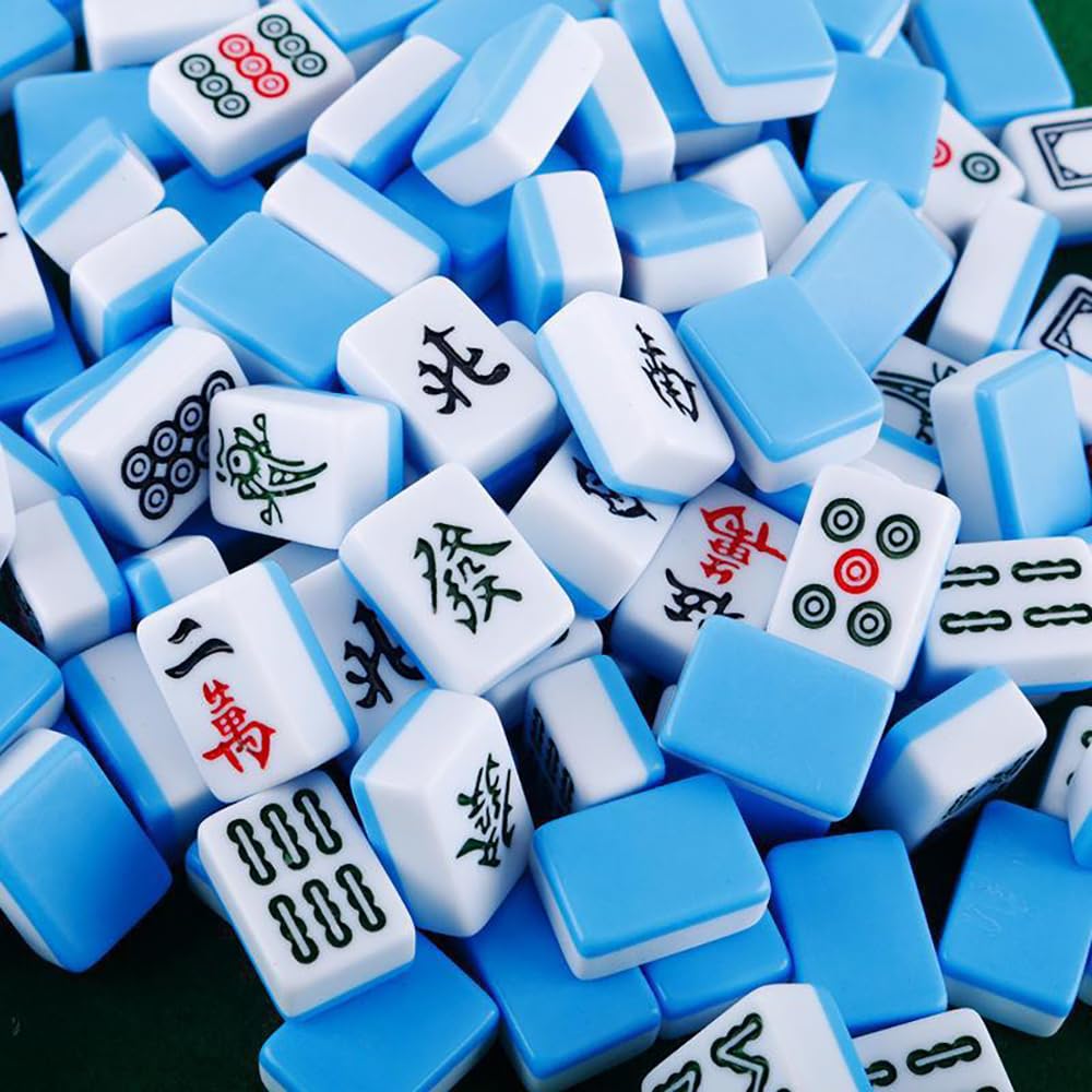 XESAGSNV Mahjong De Viaje Mini – 144 Fichas Con Dados Y Mantel, Resina De Alta Calidad, Ligero Y Silencioso, Ideal Para Fiestas Y Familia
