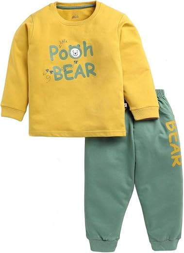Indhrani Creation Kid's Cotton Pooh Bear Print Full T-shirt and Pant Clothing Set for Childrens-Comfortable &amp; Cute Kidswear