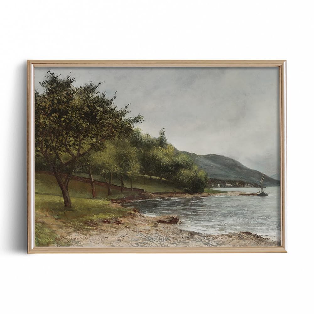Farmhouse Still Life Picture Living Room - Muted Coastal Seascape Landscape Oil Painting - 11 x 14 Art Print- Rustic Vintage Decor for Bedroom - Art Deco Wall Art for Kitchen - Antique French Poster