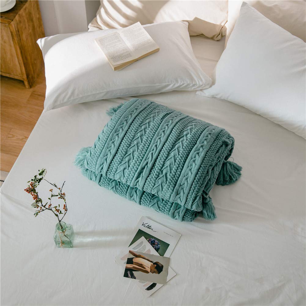 Grande couverture épaisse et chaude en tricot vert 150x200cm pour lit