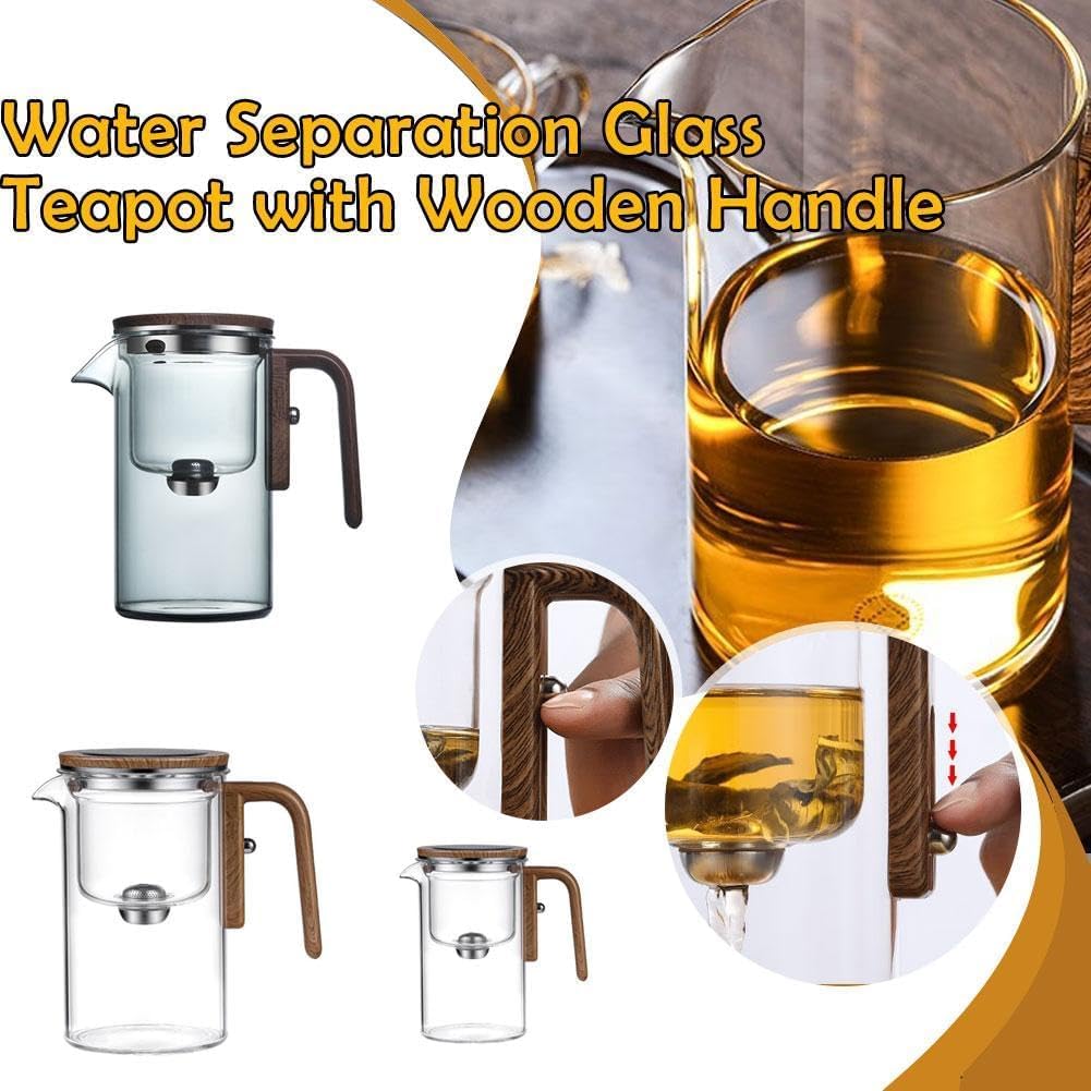 Teiera in vetro con infusore a pressione, teiera incantata 2 in 1, con manico in legno, regalo per gli amanti del tè, colore bianco, 720 ml