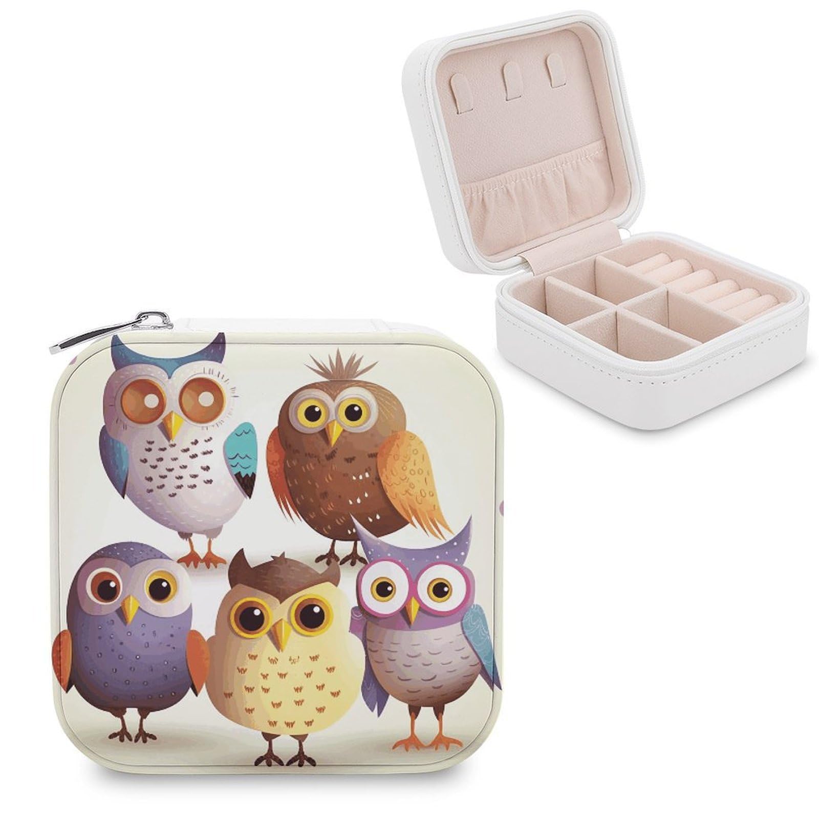 FekiLoot Owls Birds Jewelry Box Custom Jewelry Travel Case Pu Leather Trinket Organizer Box to Organize Ring Pendant Earring Small Portable Jewelry Storage Holder for Women