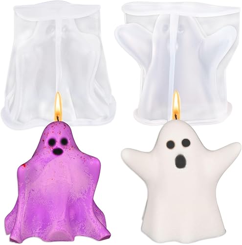 Paquete de 2 moldes para velas fantasmas, moldes de velas de Halloween 3D, molde de silicona fantasma para resina epoxi, vela, jabón hecho a mano,
