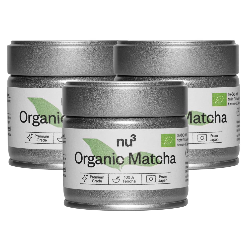 nu3 Bio Matcha Pulver – reiner Tencha-Matcha aus Japan, milder Geschmack, intensiv grün, ohne Zusätze, vegan, glutenfrei, bio, feinster Grüntee, als Kaffe-Ersatz oder zur Entspannung - 3x30 g