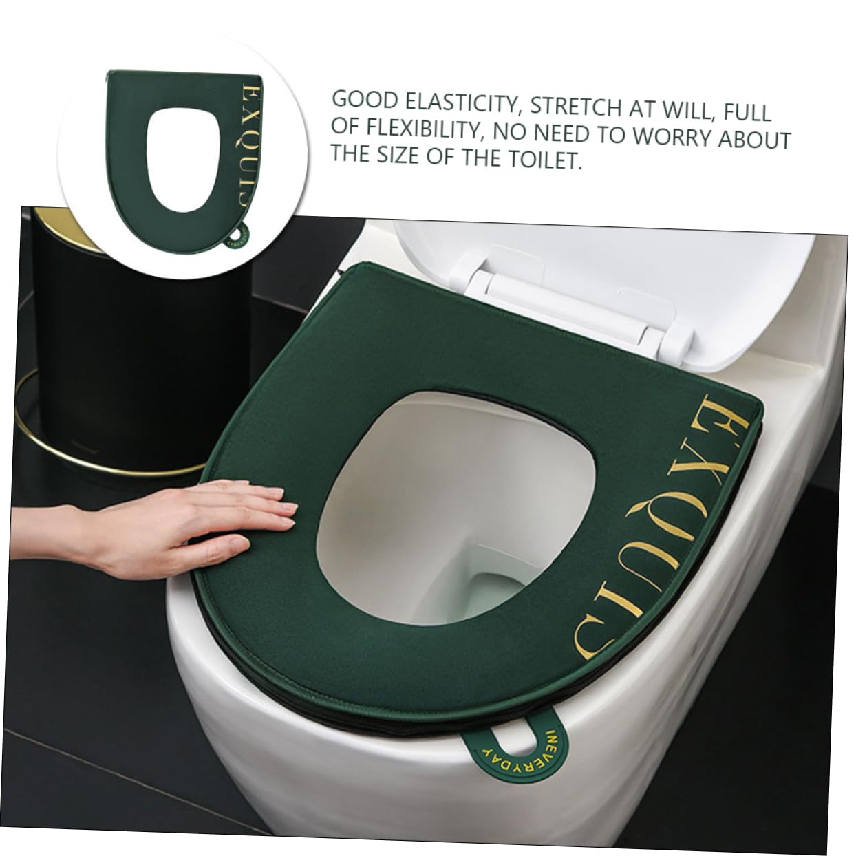 LIFKOME 1Pc Creative Dark Green Toilet Mat Cushion Toilet Seat Cover Material Comfortable Flexible Design Fits Standard Elongated Toilets Machine Washable