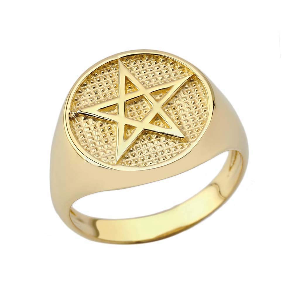 Bold Sterling Silver Pentagram Signet Ring – Size 14.5, Mystical Star Symbol Ring