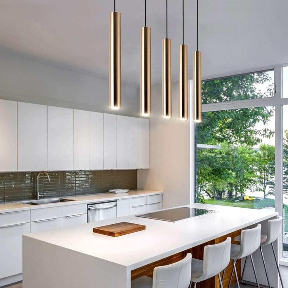 Lampada a sospensione moderna a LED creativa Bancone bar dorato Faretto cilindrico Lampada da soffitto a sospensione a tubo lungo Lampadario regolabile in altezza per illuminazione-Neutral Light-4000k