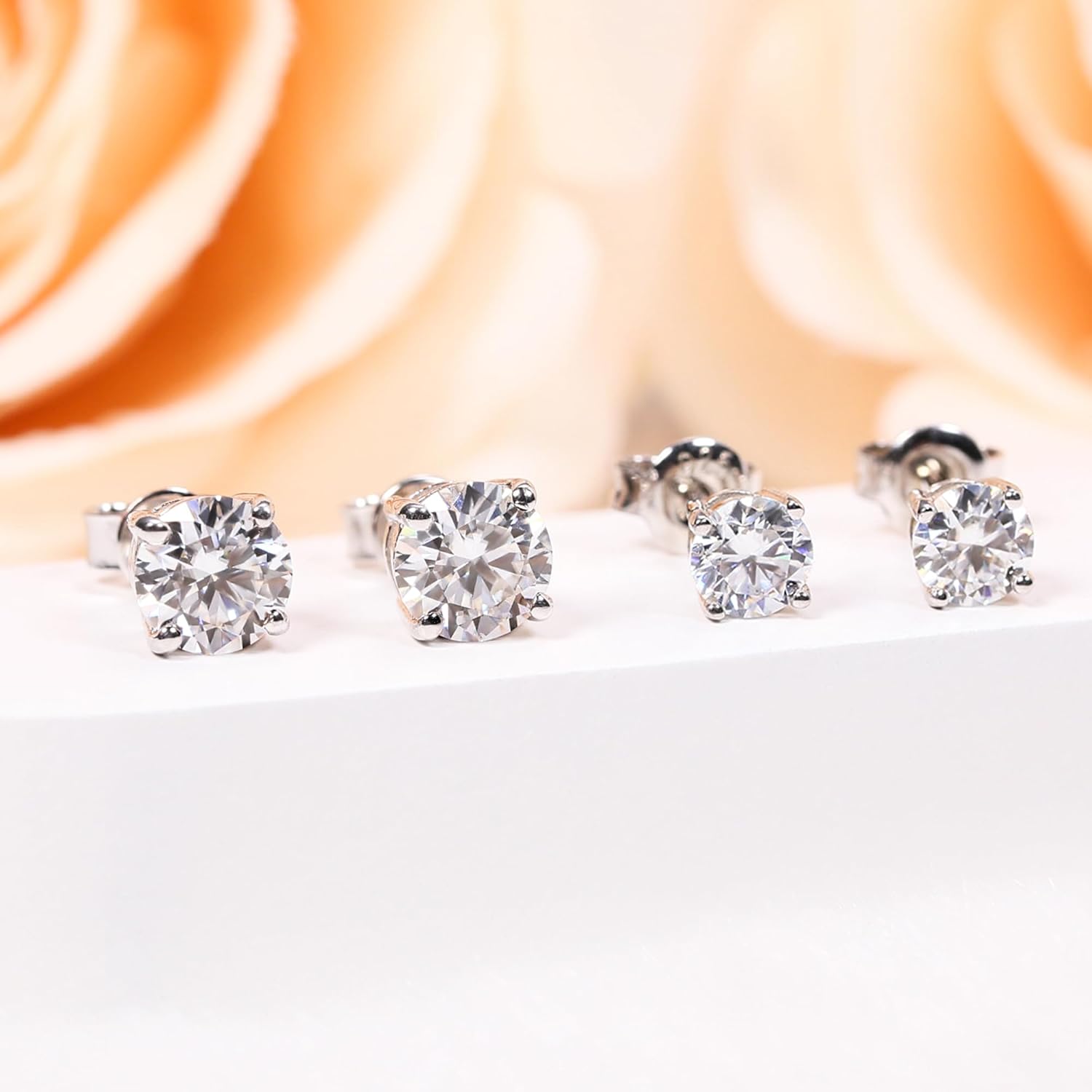 Moissanite Diamond Stud Earrings, 0.5Ct-4Ct Lab Diamond Earrings Studs 925 Sterling Silver, 18K White Gold Plated Silver Studs for Women Men Gift - Image 2