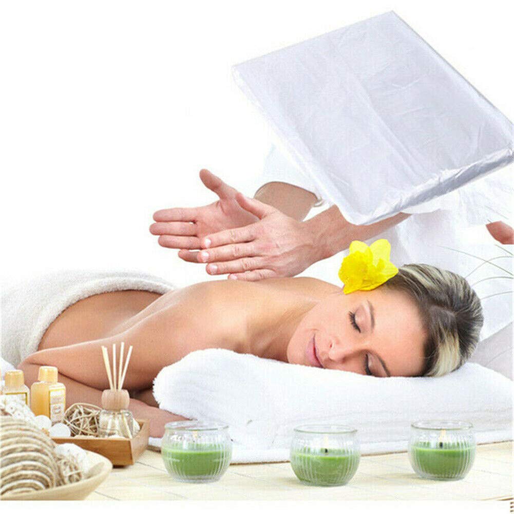 Lot de 100 housses jetables en plastique pour table de massage, spa, salon, 90 x 180 cm