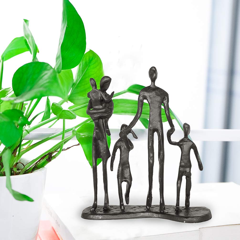 Aoneky Estatua Familiar de Metal - Figura Decorativa de Madre Padre Hijo Hija, Escultura Moderna Abstracta, Decoración del Hogar Casa Oficina, Figura Decorativa de Familia de 5, Negro