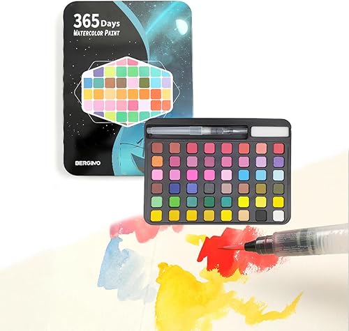 Juego de pintura de acuarela para niños, 48 colores, juego de fiesta de pintura que incluye pinturas de acuarela, pincel, delantal (48 colores A)