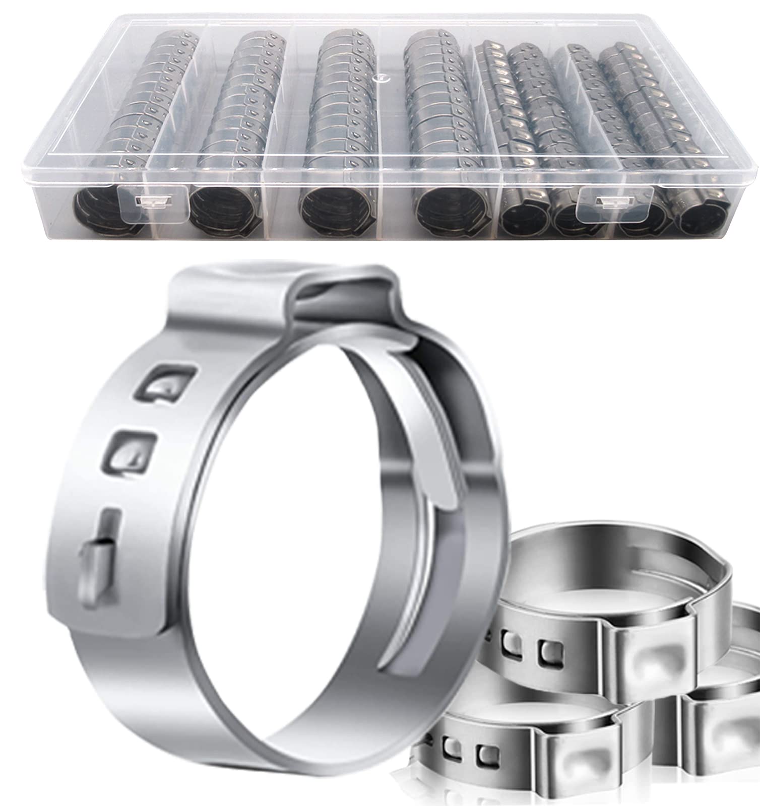 100 PCS 3/4 Inch 1/2 Inch PEX Cinch Clamps, 304 Stainless Steel PEX Fittings, PEX Crimp Rings for PEX Tubing Pipe Fitting Connection Tools