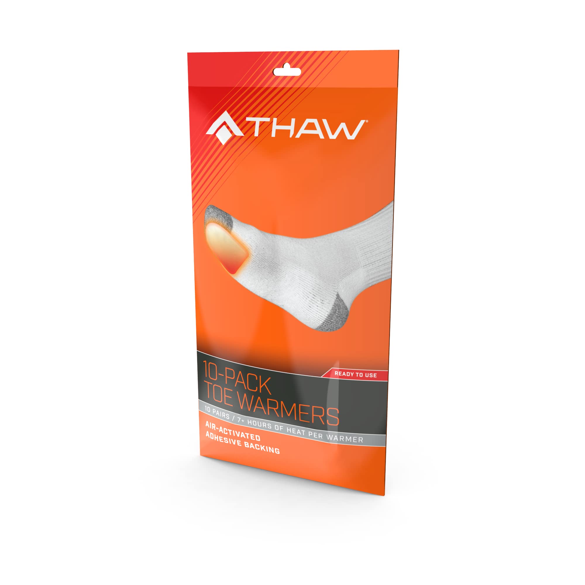 THAW Air-Activated Disposable Toe Warmers, Unique Design Reacts with Air Creating a Safe and Long Lasting Toe Warmer, Disposable Pack of 10, Orange