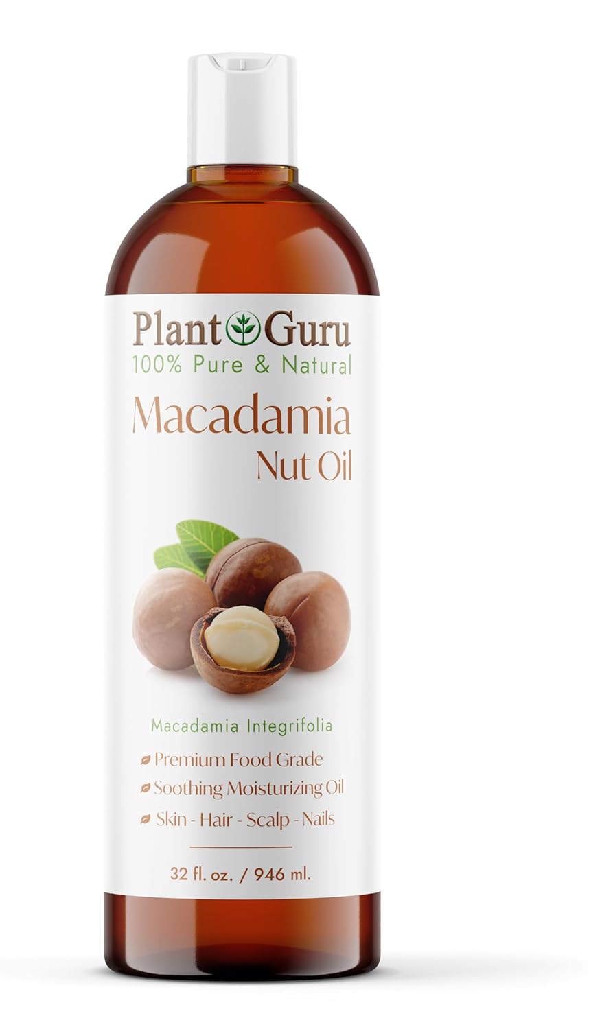 Macadamia Nut Oil 32 fl. oz. Cold Pressed 100% Pure Natural Carrier – Skin, Face, Body, and Hair Moisturizer. Ideal for DIY Creams, Lotions, and Lip Balms