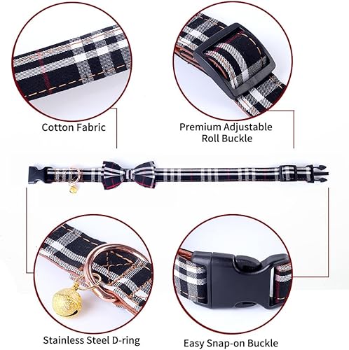 Miniatura 4 de Yizepet Collar de perro con corbatín - Collar ajustable para mascotas con collar de hebilla de plástico, patrón elegante para niños pequeños,