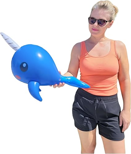 Miniatura 3 de Narval inflable de 24 pulgadas (azul) para decoración de fiesta de cumpleaños (1 unidad)