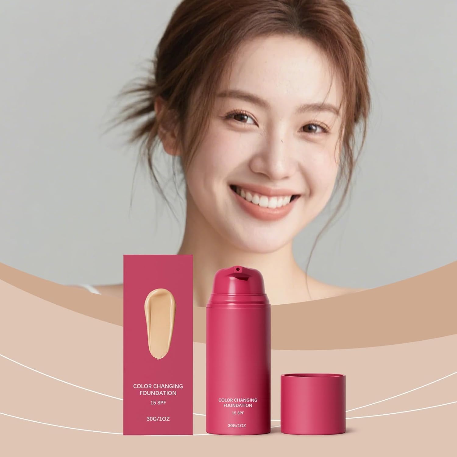 Smooche Color Changing Foundation Korean for Women, Skin Tone Adapting Liquid Foundation for All Skin Types, Self Adjusting Natural Finish, Blurs Imperfe (1PC) - 2