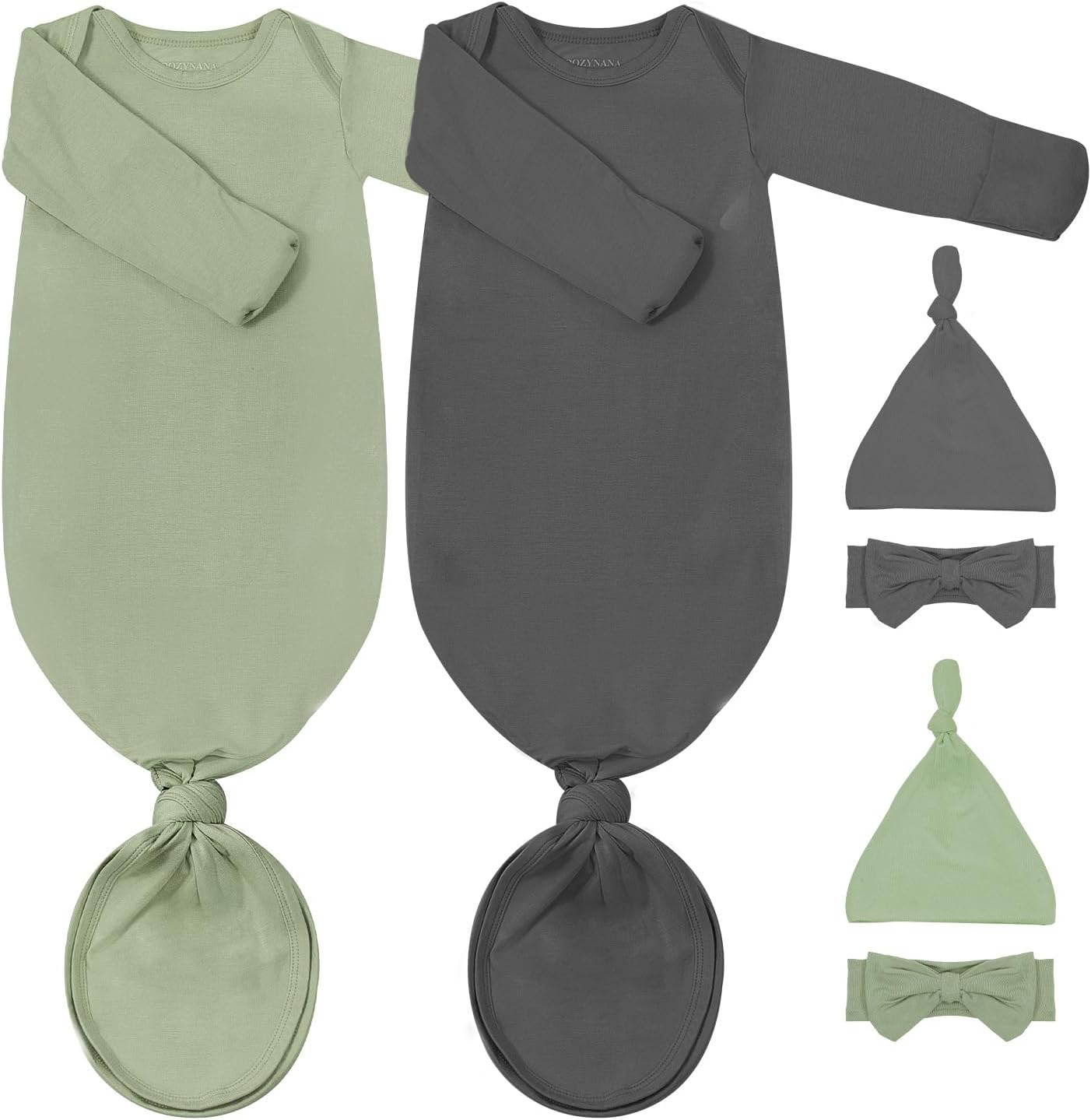 Newborn Baby Knotted Gown, Soft Breathable Baby Sleep Gown with Hat & Headband for Boys Girls