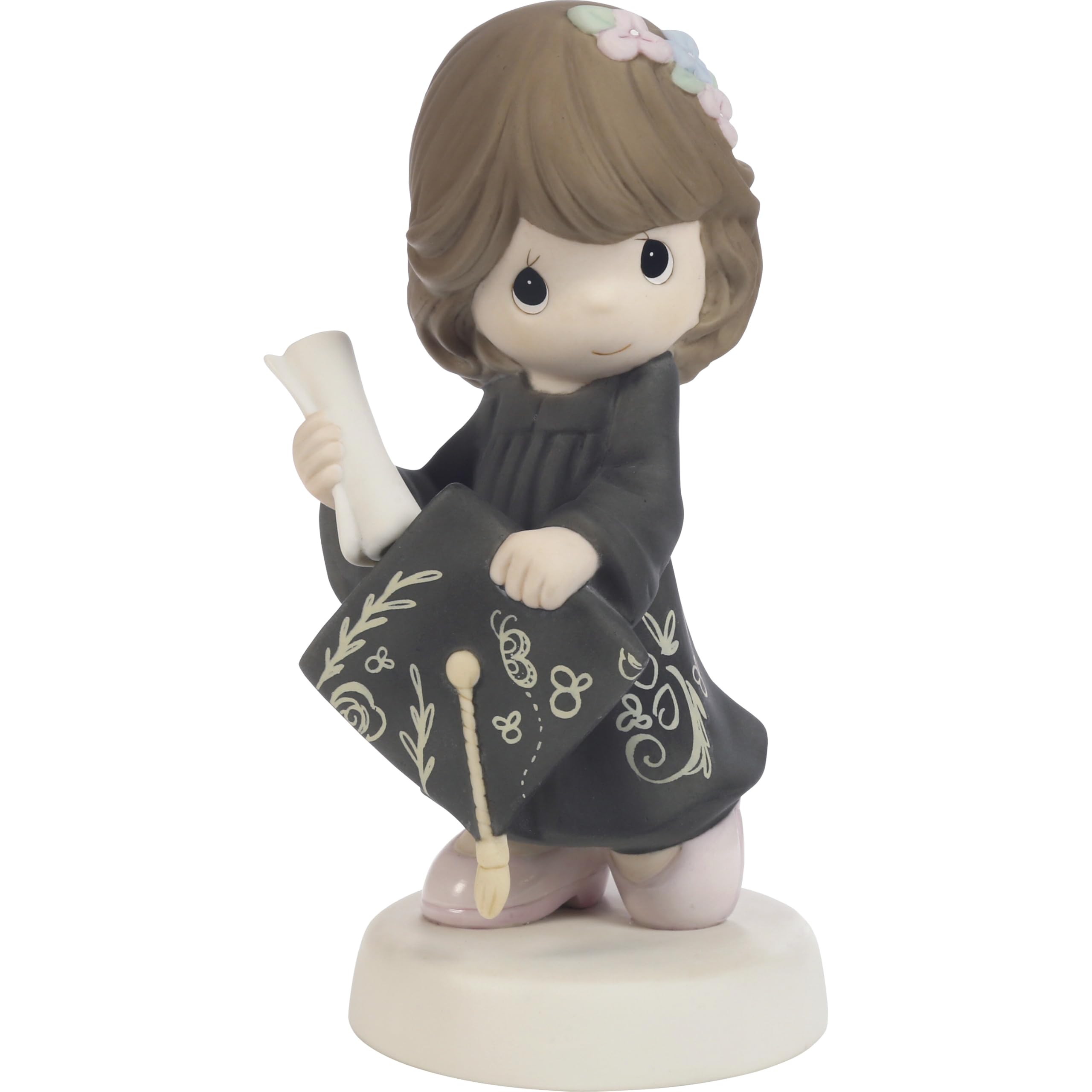 Figurine de remise de diplôme brune en robe noire Precious Moments pour fille