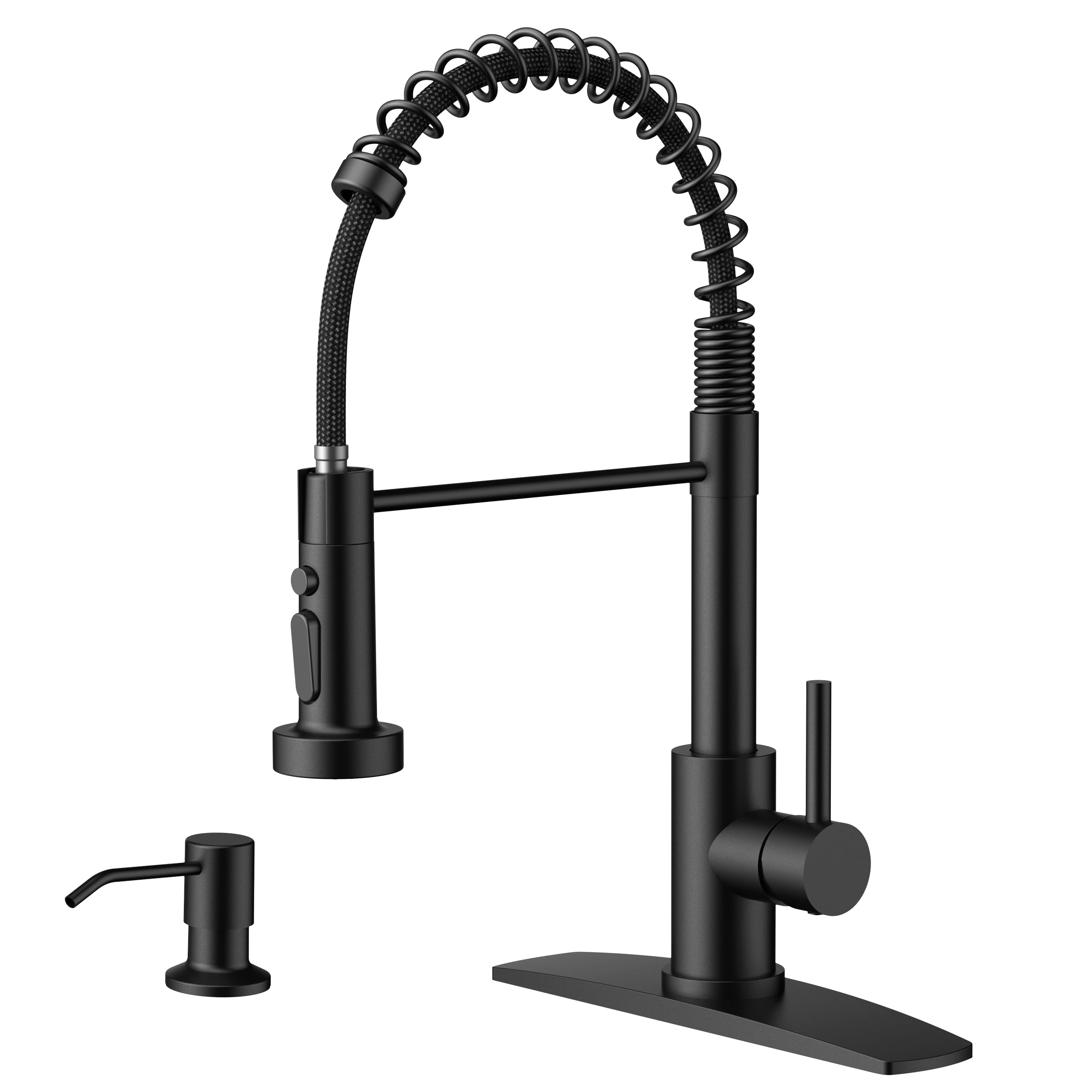 FORIOUS Black Kitchen Faucet with Soap Dispenser, Stainless Steel