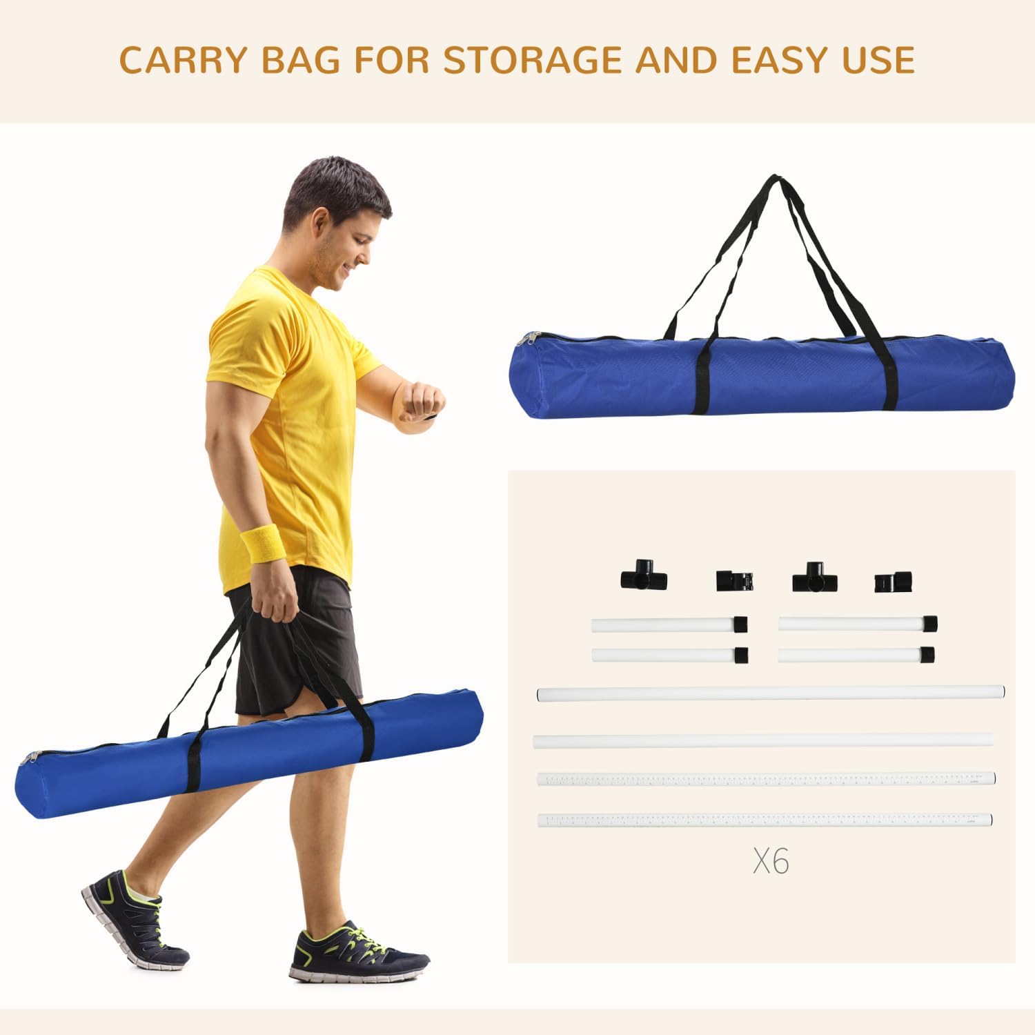 6 Piece Dog Agility Training Equipment for Course with Adjustable Height Jump Bars, Included Carry Bag, & Displacing Top, White