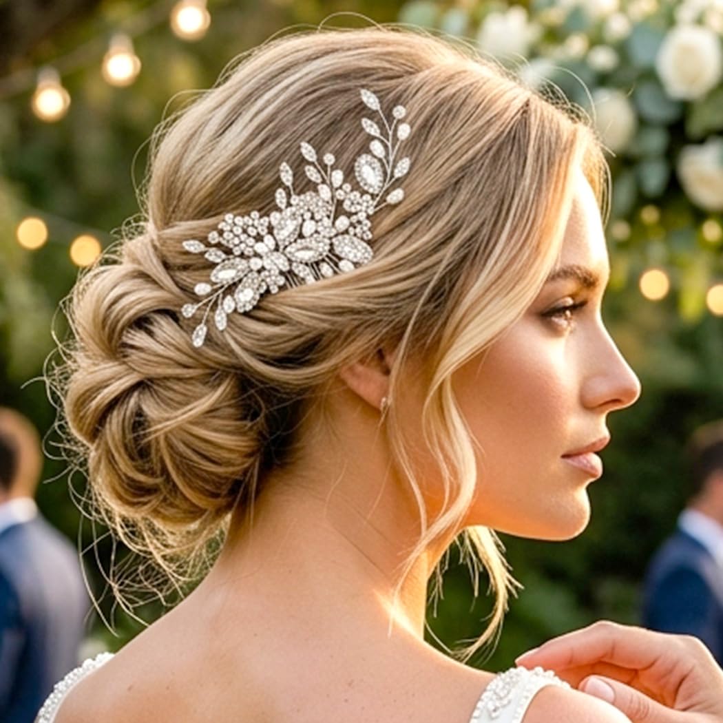 Silver Bridal Hair Comb Piece Wedding Hair Accessory for Bride | Rhinestone Wedding Hair Combs Pearl Bridal Hair Accessories for Women