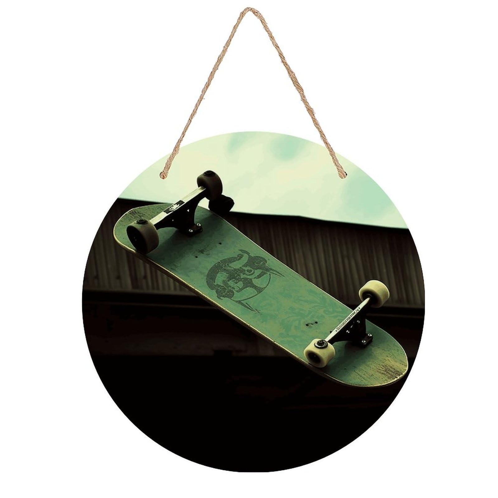 Adfgyerh Style Skateboard Room Decor，Round Wooden Board Painting，Wall Art，Easy To Hang，Wall Decor ，Suitable For Homes, Offices, Holidays, Bars, Cafes, And Other Venues.