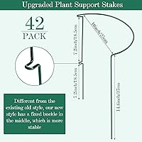 Vista 2 de 42 Pcs Upgraded Plant Support Stakes 9.8 x 14.6 Inch Reinforced Metal Garden Plant Stake Half Round Green Tomato Plant Cage Peony Plant Support Ring