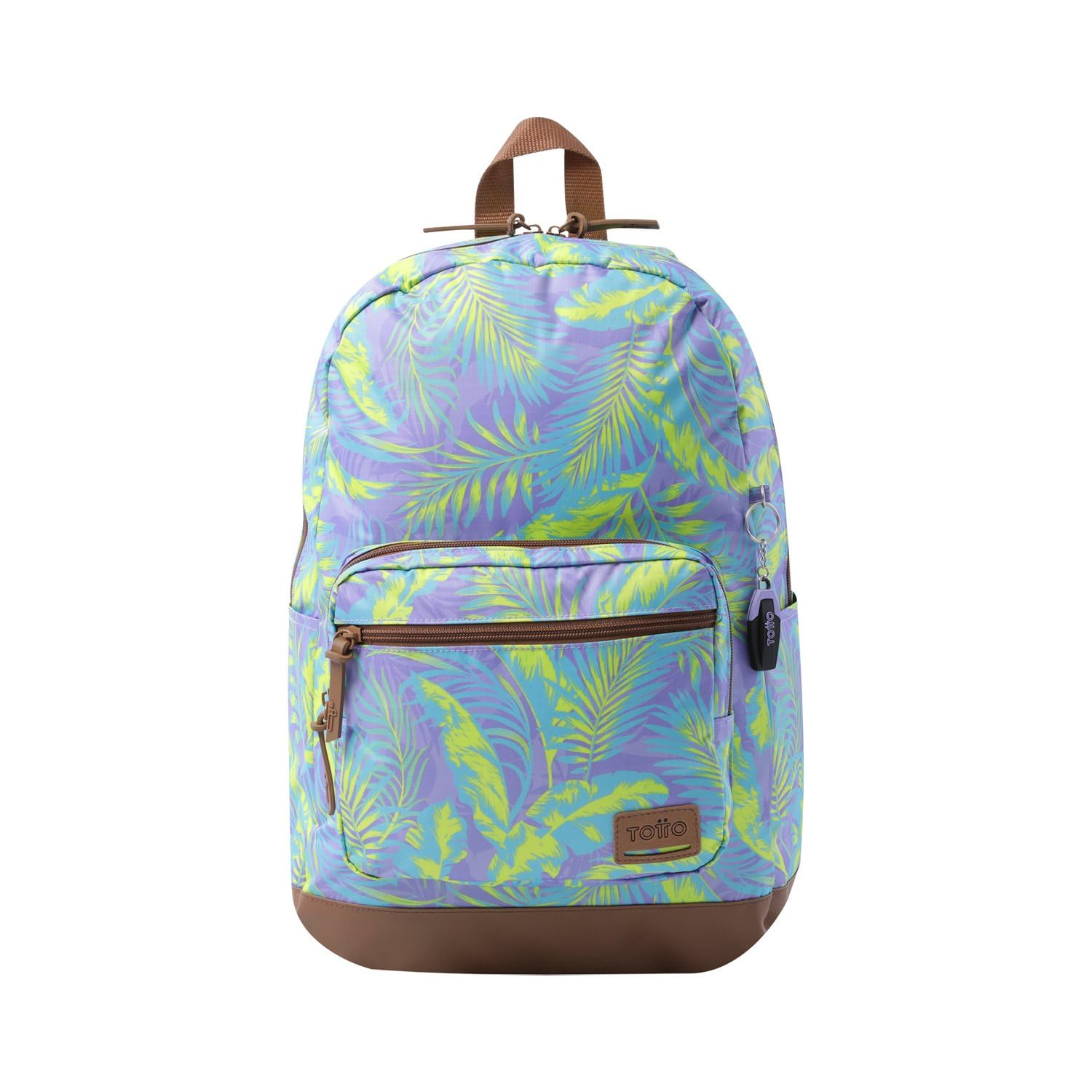 TOTTO Mochila para Ordenador Portátil de 14 Pulgadas, Modelo Tocax, 2 Compartimentos, Bolsillo con Organizador y Porta Móvil, Bolsillo Botella, Espaldar Ergonómico, Estampado Tropiku Morado