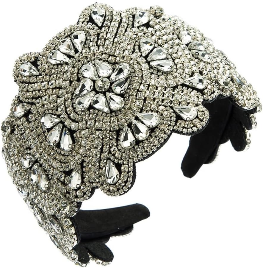 Exaggerated Diamond Rhinestone Wide Edge Retro Hair Bands for Women Fabric Accessories