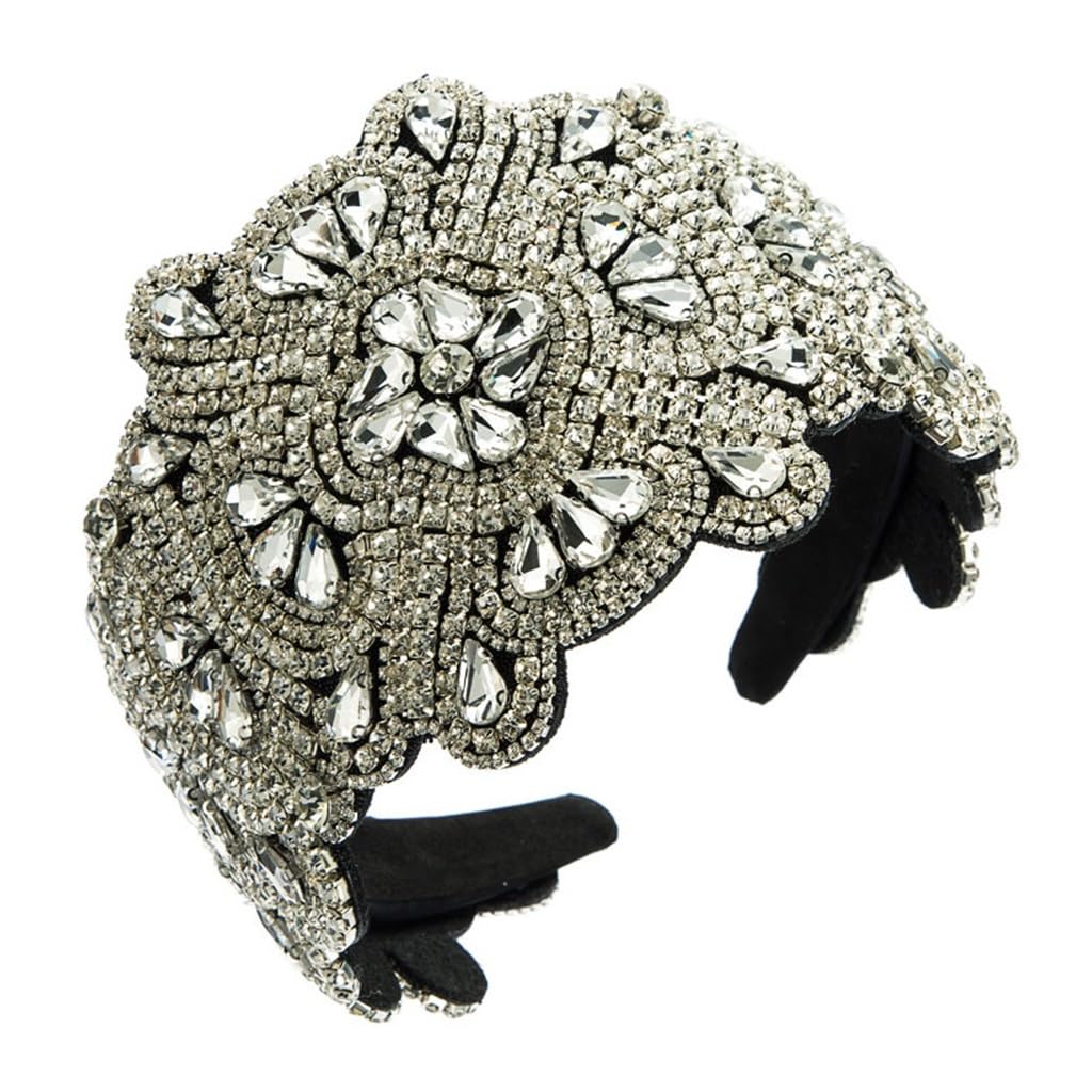 Bandes de cheveux rétro à large bord pour femme avec strass en diamant