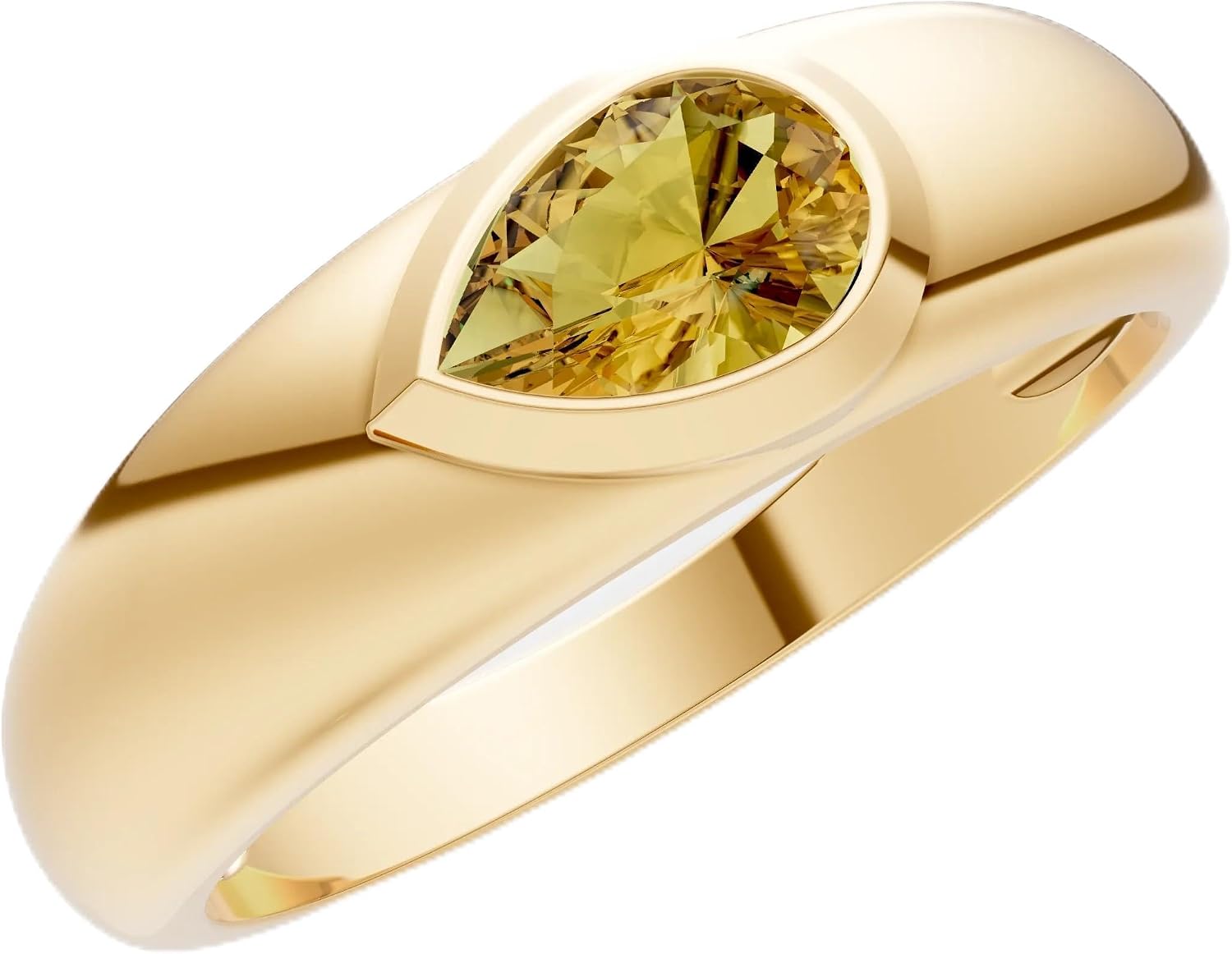 PEORA Pear Shape Cut Citrine Dome Band Available in Solid 10K, 14K or 18K Ring – White, Yellow or Rose Gold