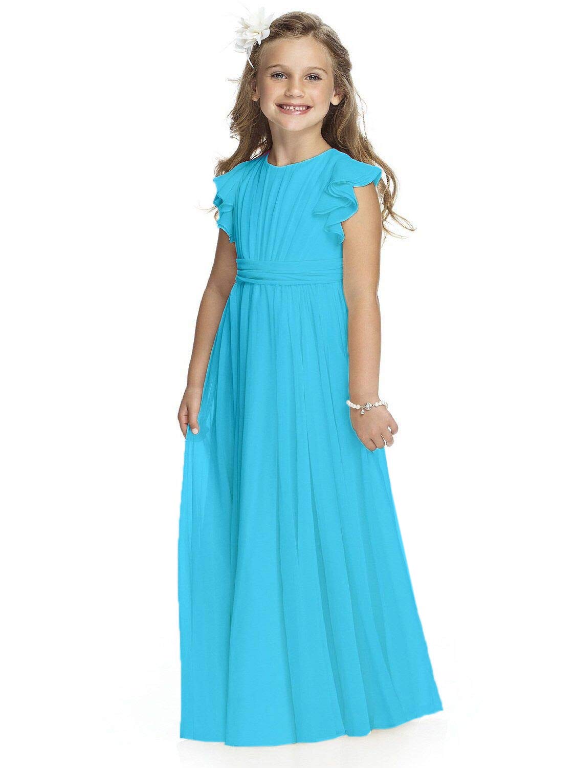 Abaowedding Fancy Chiffon Flower Girl Dresses Flutter Sleeves Junior Bridesmaid Dress