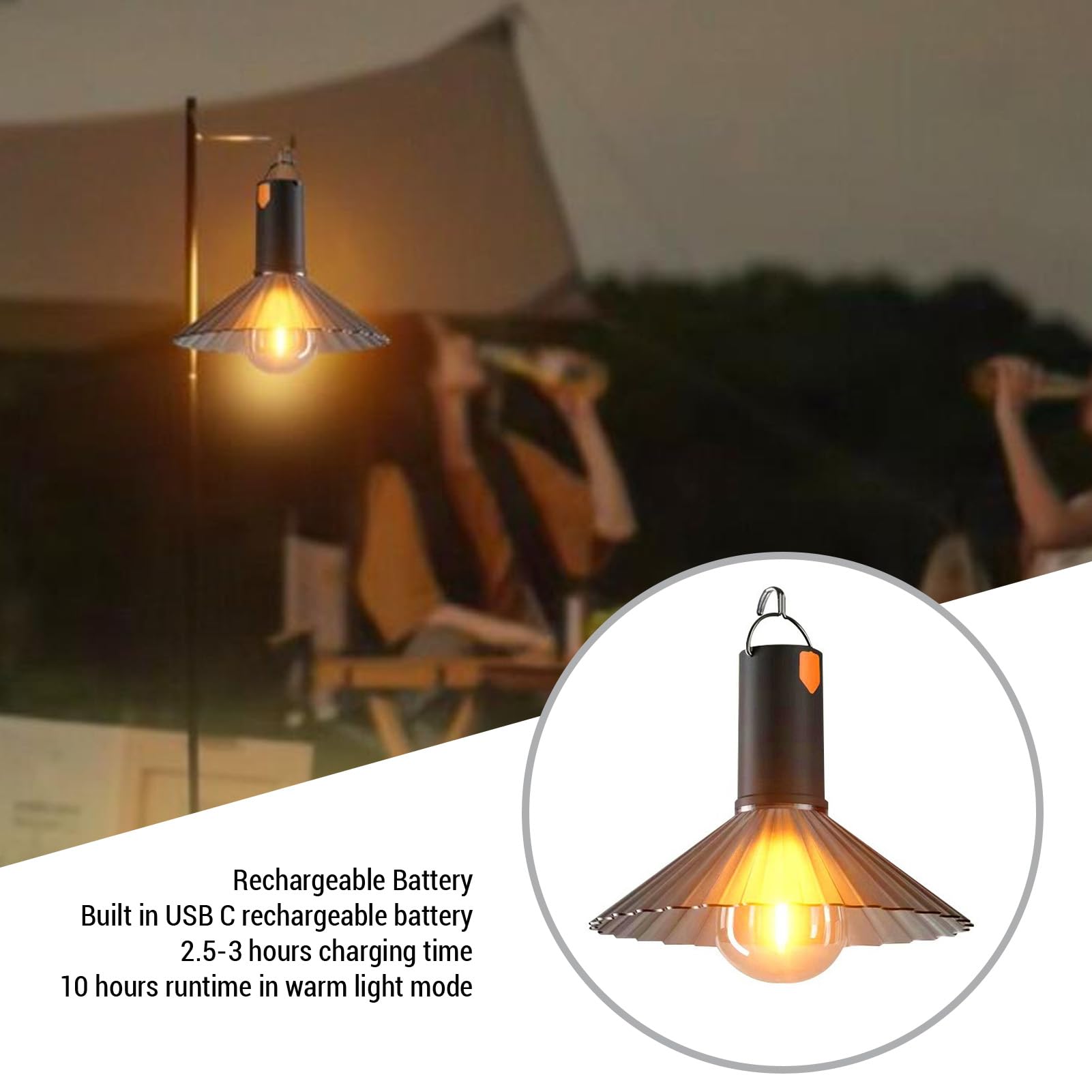 Lanterna da campeggio a LED USB C ricaricabile portatile per escursionismo, confezione da 4 lampade da tenda con gancio superiore