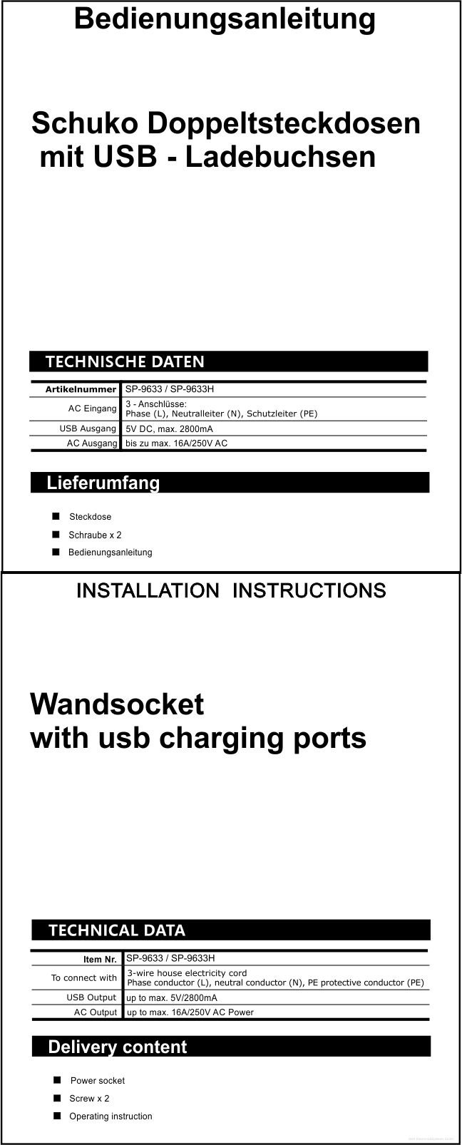Schuko podwójne gniazdo wtykowe z 2 gniazdami USB (maks. 2800 mA) podobne grafitowe szare, elegancki styl, pasuje do 2-krotnej puszki podtynkowej