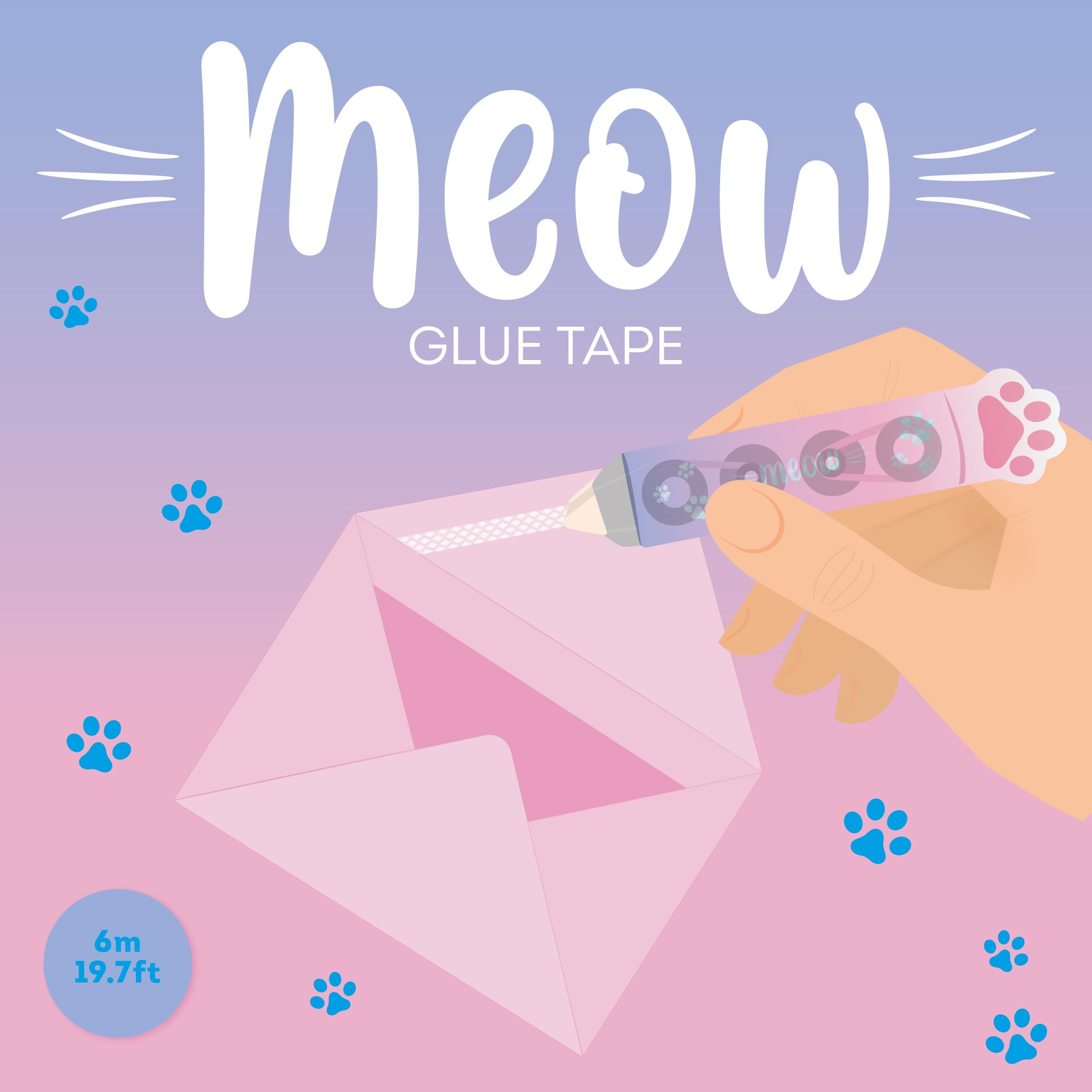 Legami Meow taśma klejąca, taśma klejąca, w kształcie łapy, klej w kilka sekund z dokładnością, 2 x 10 cm