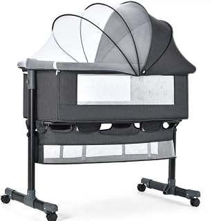 Baby Crib Baby Bassinet Bedside Sleeper Bedside Crib for Newborn, Adjustable Folding Portable Crib 2022 for Infant/Baby, Grey