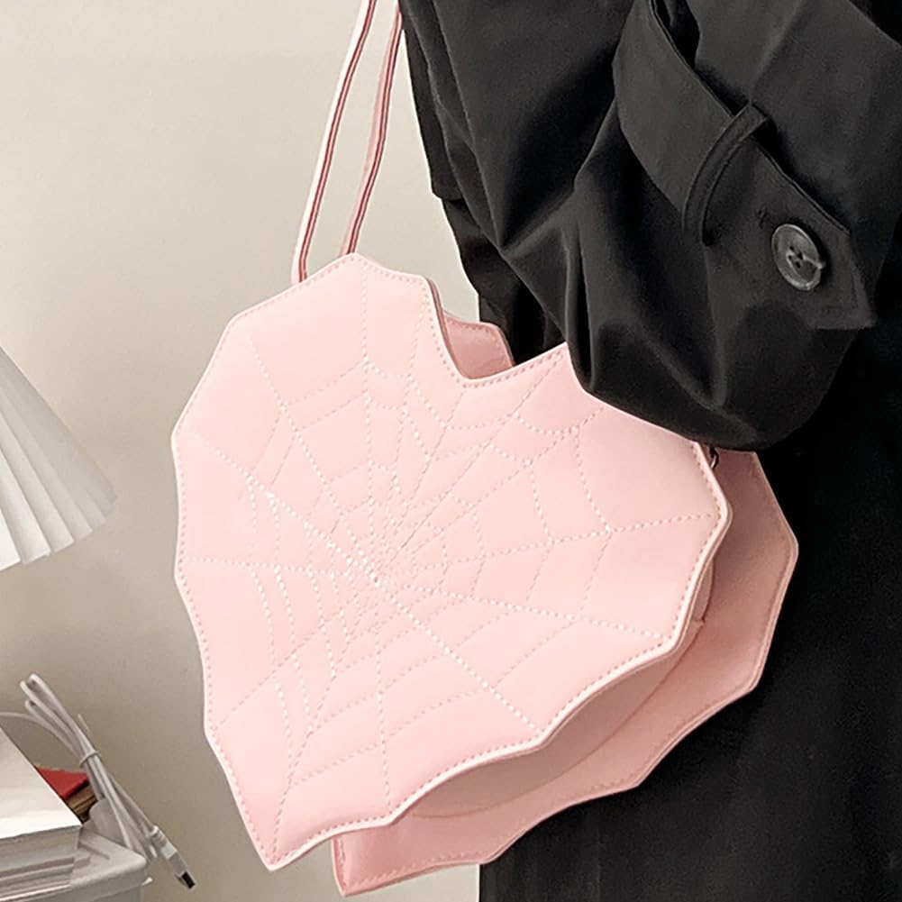 Women's Love Bat Spider Web Cobweb Crossbody Bag,PU Multifunctional Backpack Handbag, Gothic Quilted Shoulder Daypack