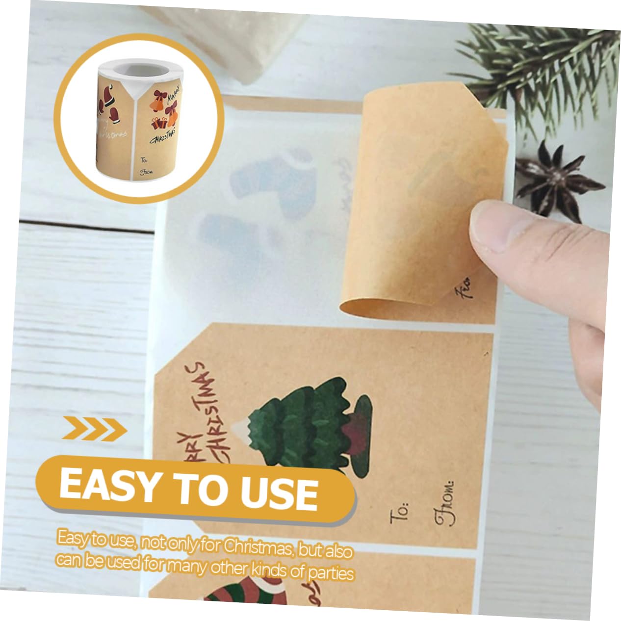 MAGICLULU 2rotoli Etichette Natalizie Carta Kraft Per Regali Adesivi Decorativi Motivi Natale Renne Per Decorazioni e Regali Natale