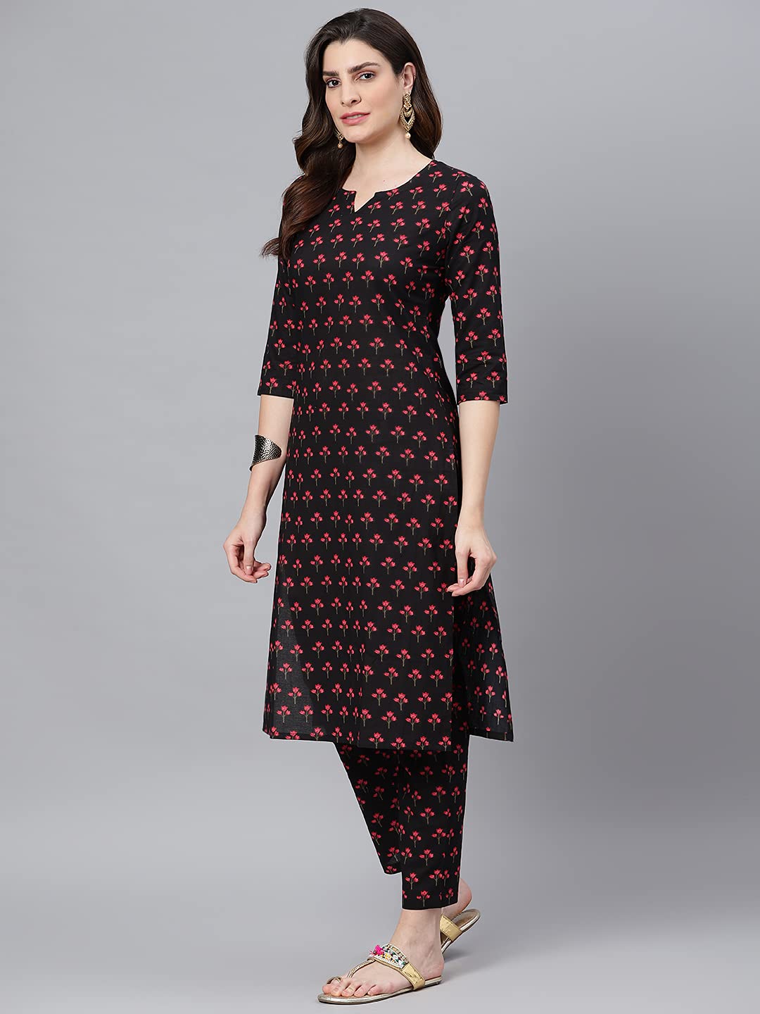 Idalia Black Printed Kurta Set With Dupatta