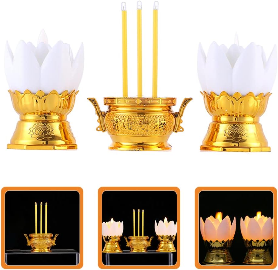 OSALADI 1 Set LED Incense Stick Lotus Buddhist Lamp Electric Incense Stick Buddha Lotus Light Incense Burner for Home Temple Buddhist Supplies White