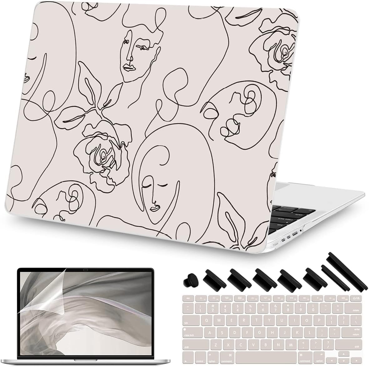 Teryeefi Compatible with Old Version MacBook Pro Retina 13 inch Case A1502/A1425 (2012 2013 2014 2015), 4in1 Plastic Hard Shell Case & Keyboard Cover Skin & Screen Protector & Dust Plug, Abstract Face