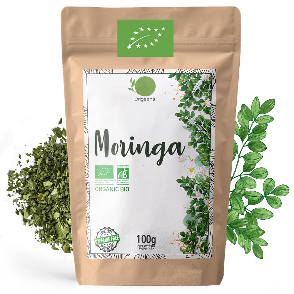 ORIGEENS MORINGA TEA ORGANIC 100g | DRIED MORINGA LEAVES | Organic theine-free, Revitalizing herbal teaEU Organic
