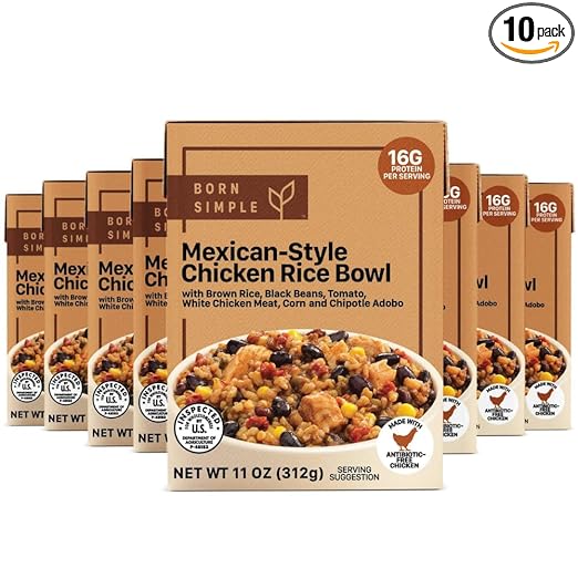 Born Simple Prepared Meals - Ready to Eat Mexican-Style Chicken Rice Bowl | 16g Protein | 11 Oz (Pack of 8)