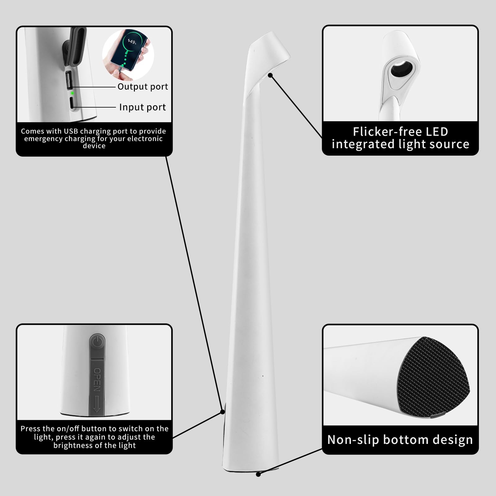 HAPYGI Lámpara de escritorio LED inalámbrica portátil, lámpara de mesa inalámbrica recargable, brillo de 3 niveles, lámpara de mesa de patio, luz nocturna de noche, luz ambiental de comedor, luz de