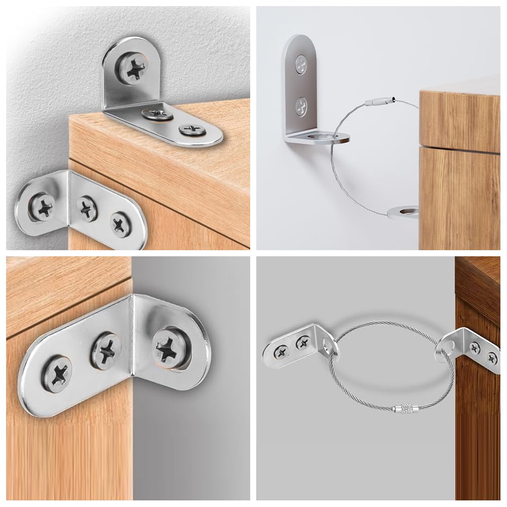 Furniture Wall Anchors, 4 Pack Furniture Straps Anti-Tip Furniture Anchors Secure Wardrobe Wall Fixings for Children Baby Proofing & Pet Protecting - Image 2
