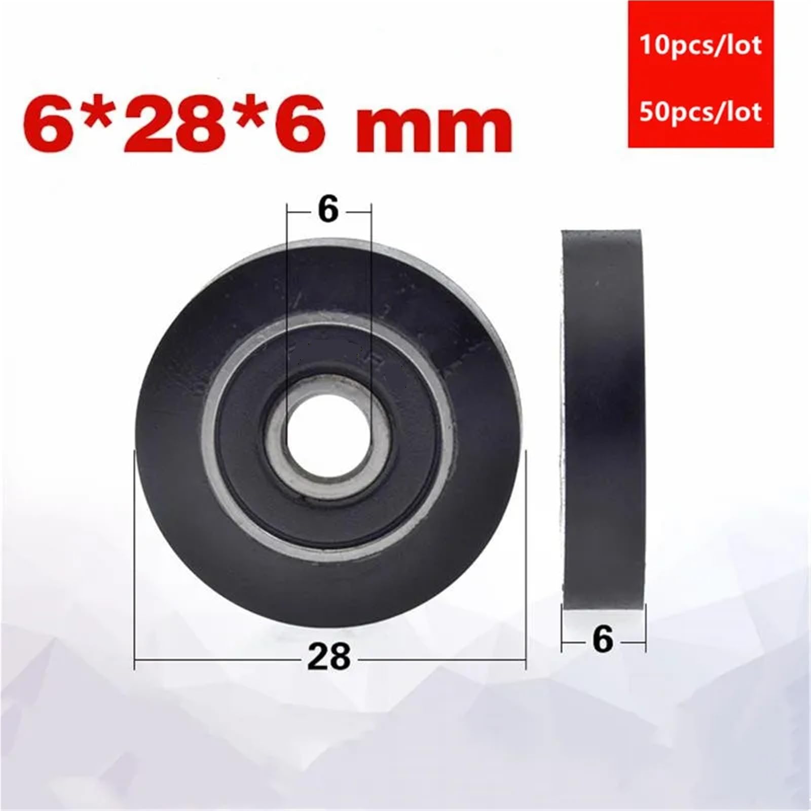 Compatibile con ruota guida in PU 6x28x6mm 626RS 10/50 pezzi | Ruota guida silenziosa in PU con cuscinetto 626RS for sistemi di trasporto.(10pcs)