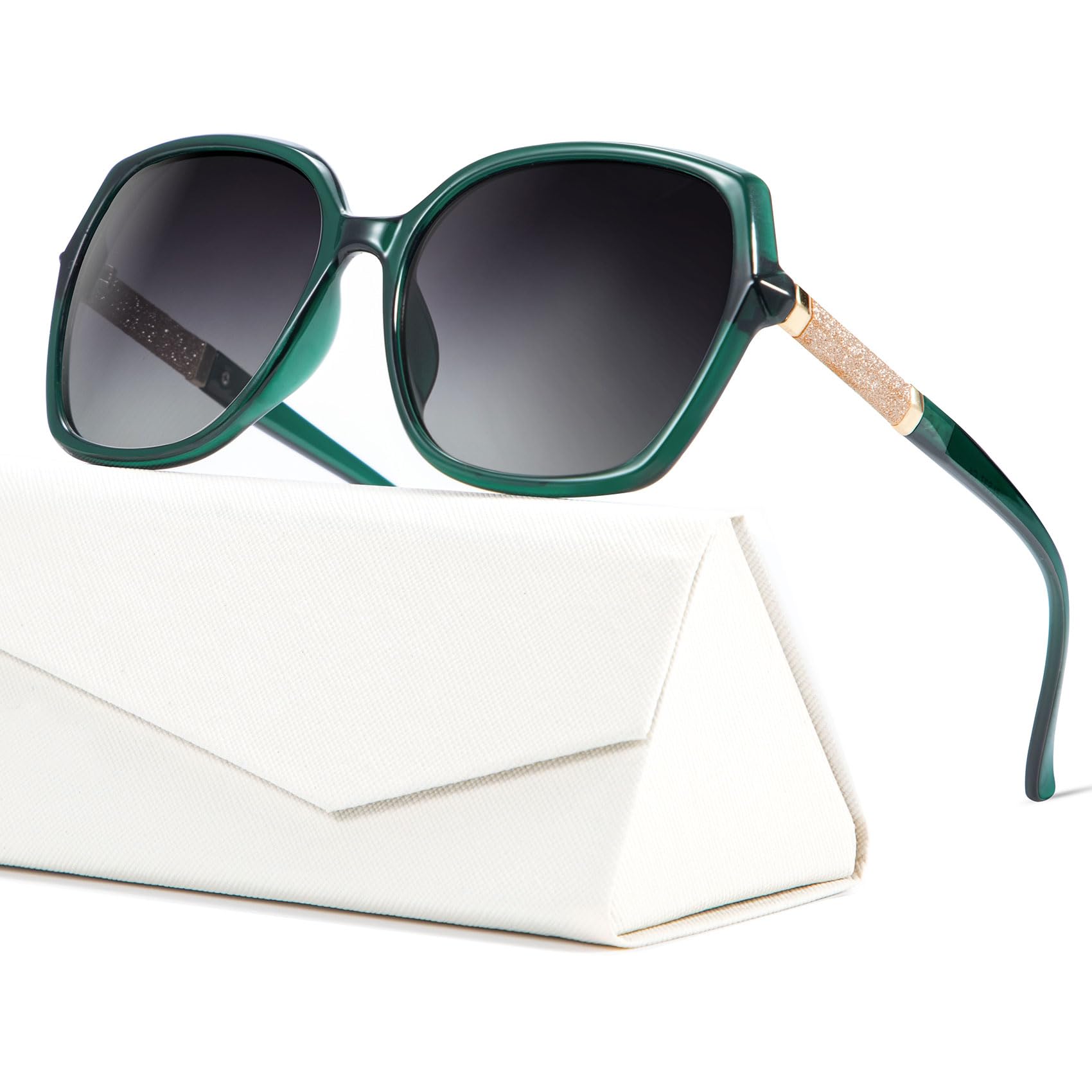 KALIYADI Classic Polarized Sunglasses for Women Trendy Square Ladies Sun Glasses Shades Sparkling Frame UV400 Protection