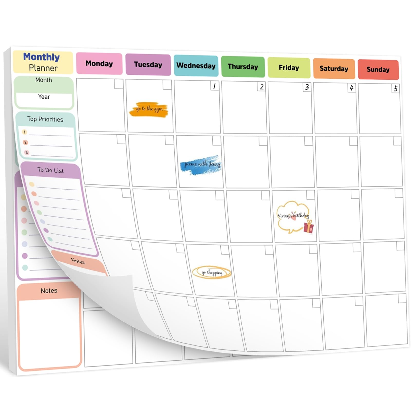Monthly Planner Pad, A4 Monthly To Do List Notepad, 52 Tear Off Sheets Undated Calendar & Organizer, Meal Planning or Business Plans for Home School Office – 120gsm Thick Paper