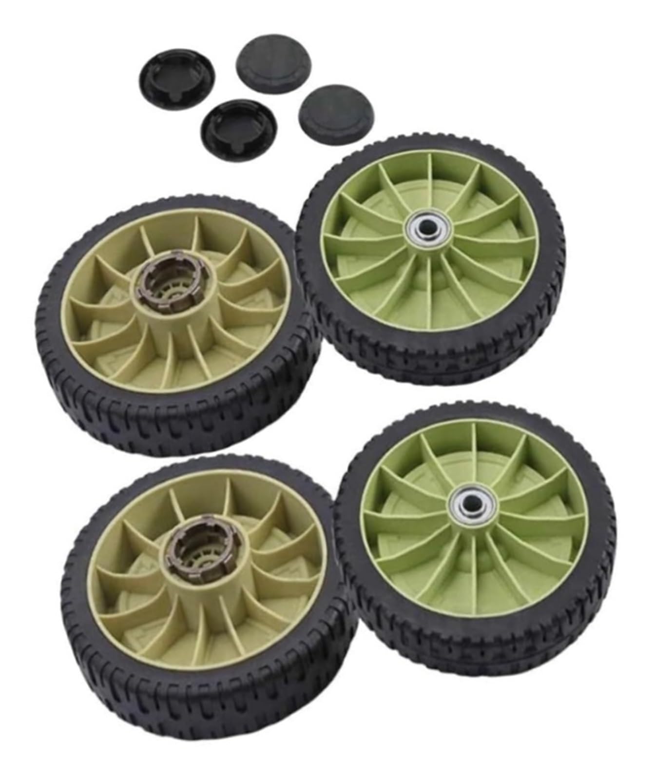 Juego de ruedas delanteras y traseras de 200 mm for modelos HR214, HRU214, HRU215, HRU216D y HRU196 con cubiertas de rueda, repuesto de rueda for cortacésped.